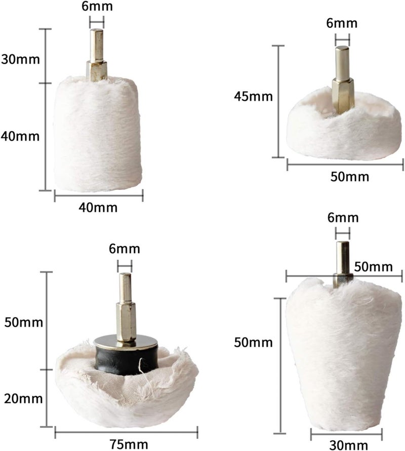 Medoon Polishing Pad Buffing Wheel Kit White Flannelette 12 Pack, for Drill for Metal Aluminum Stainless Steel Chrome Wood Plastic Ceramic Glass Woods Fabric Cotton Machine Jewelry etc - Image 2